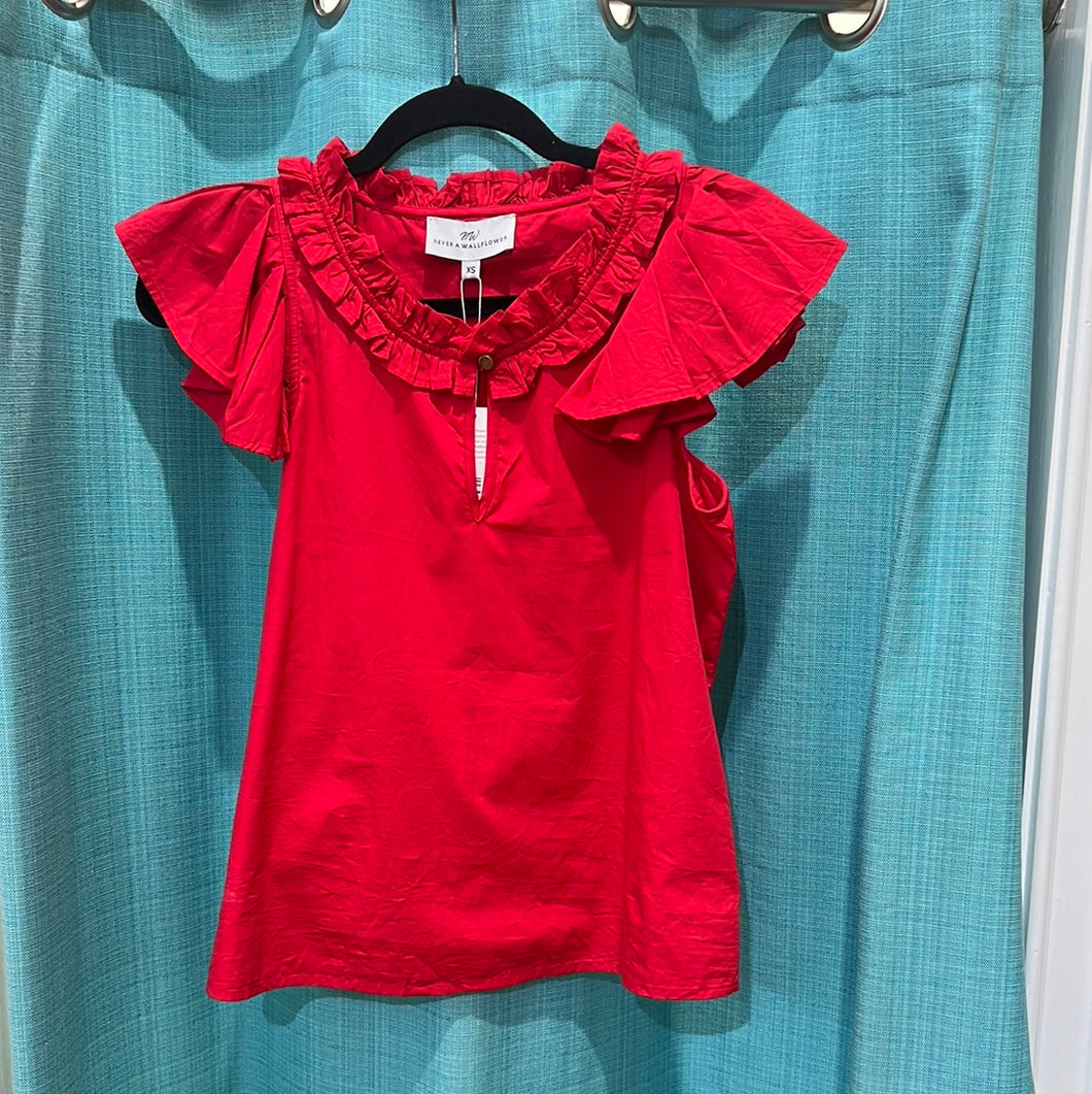 Never A Wallflower - Red Solid Cotton Cambric Top