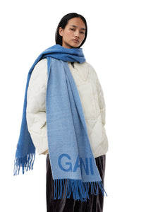 Ganni - Light Blue Vintage Recycle Wool Fringed Scarf