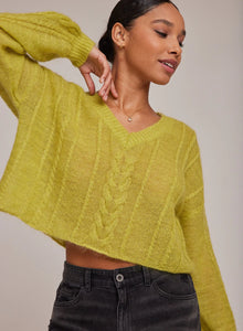 Bella Dahl - Golden Chartreuse V-Neck Cropped Sweater