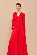 Load image into Gallery viewer, Farm Rio - Red V Neckline Long Sleeve Midi Dress