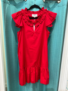 Never A Wallflower - Red Solid Cotton Rachel Dress