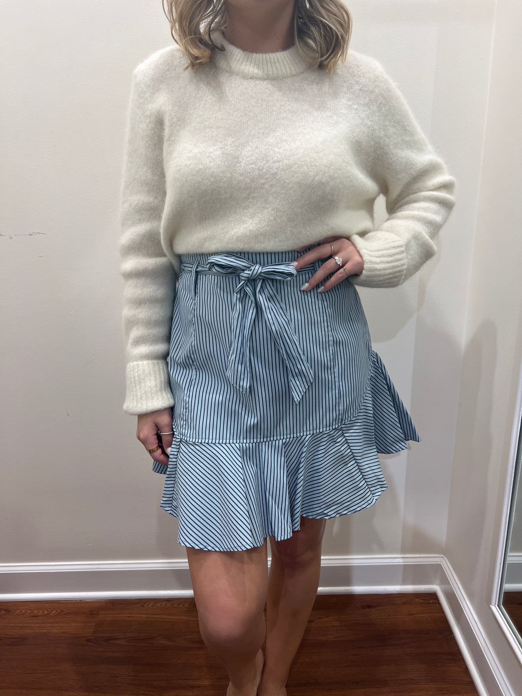 Never A Wallflower - Blue Stripe Prairie Mini Skirt