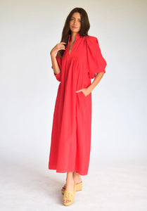 Never A Wallflower - Red High Neck Midi Dress