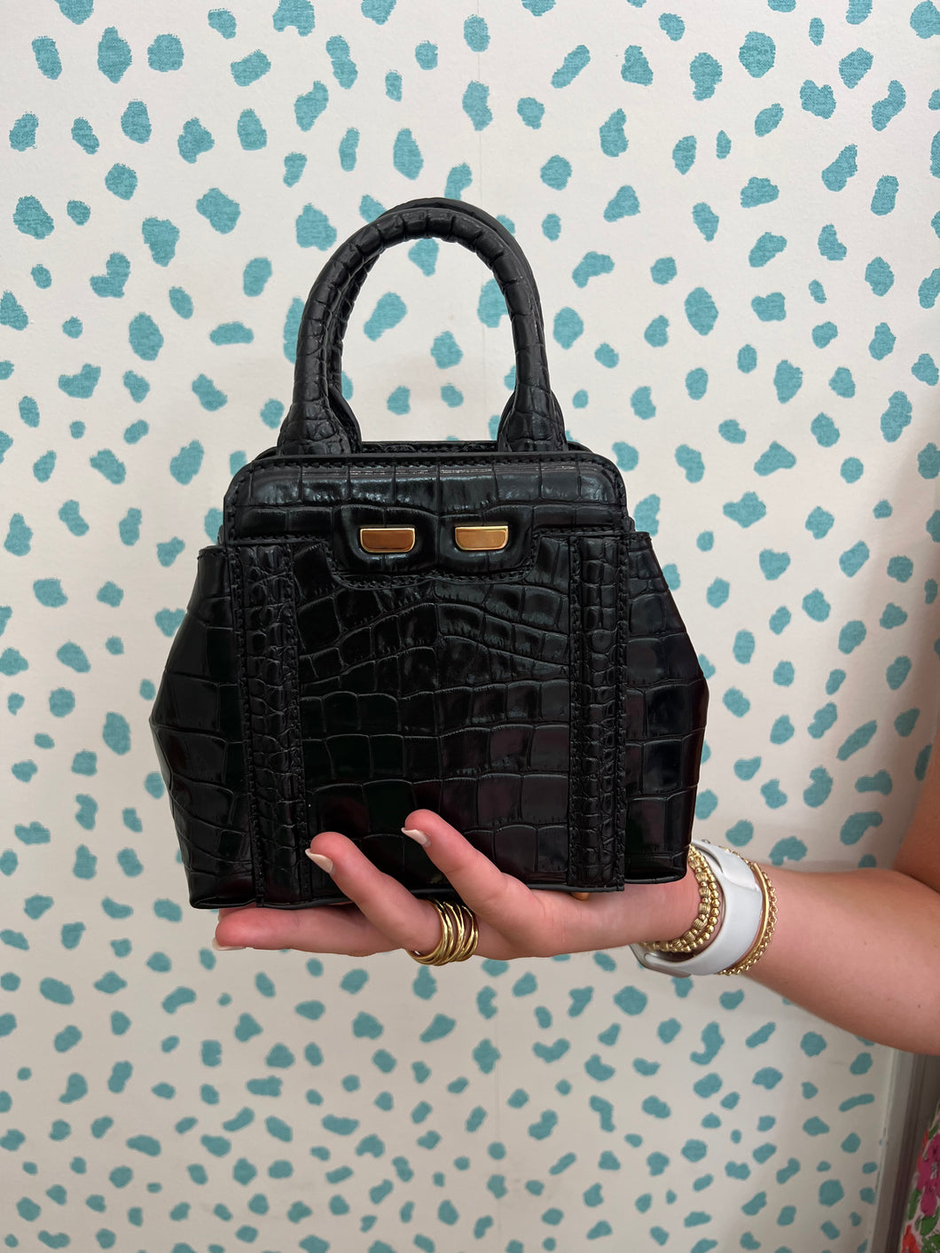 Bene - Black Gator Mini Nott Handbag