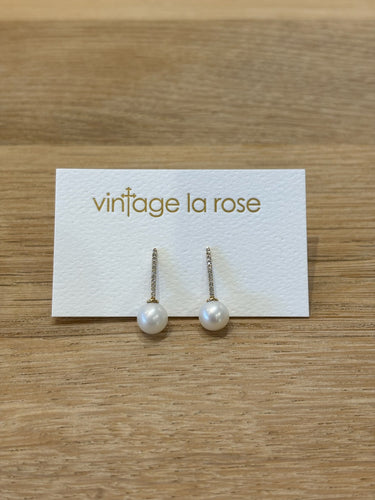 Vintage La Rose 14K Pearl Bar Earrings (VE313)
