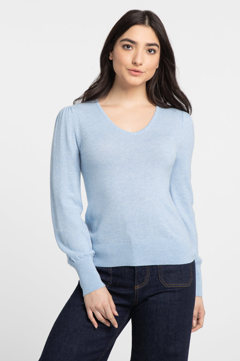 Kinross - Coastal Gathered Sleeve Vee Neck Sweater