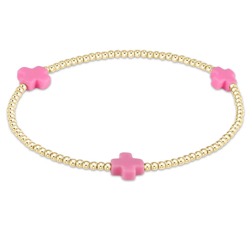 Signature Cross Gold Pattern 2mm Bead Bracelet Bright Pink