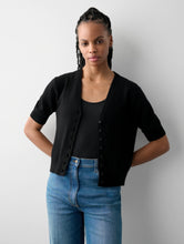 Load image into Gallery viewer, White + Warren - Black Cashmere Short Sleeve Cardigan