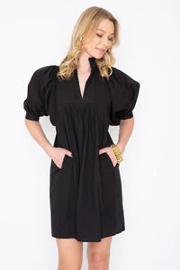 Never A Wallflower - Black Solid Cotton Cambric High Neck Dress