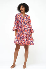 Load image into Gallery viewer, Oliphant - Coral Python Bell Sleeve Tiered Mini Dress