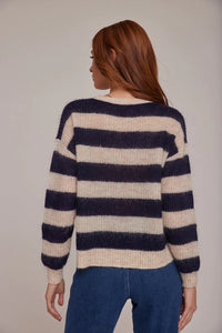 Bella Dahl - Navy Stripes Crew Neck Relaxed Sweater