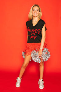 Queen of Sparkles - Black/Red Dawgs On Top Feather Sweater Tank