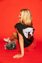 Load image into Gallery viewer, Queen of Sparkles - Black/Red Dawgs On Top Feather Sweater Tank